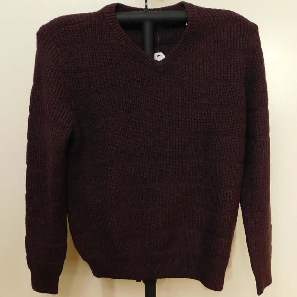 Nautica Burgundy Men's Knit V-neck Sweater - L